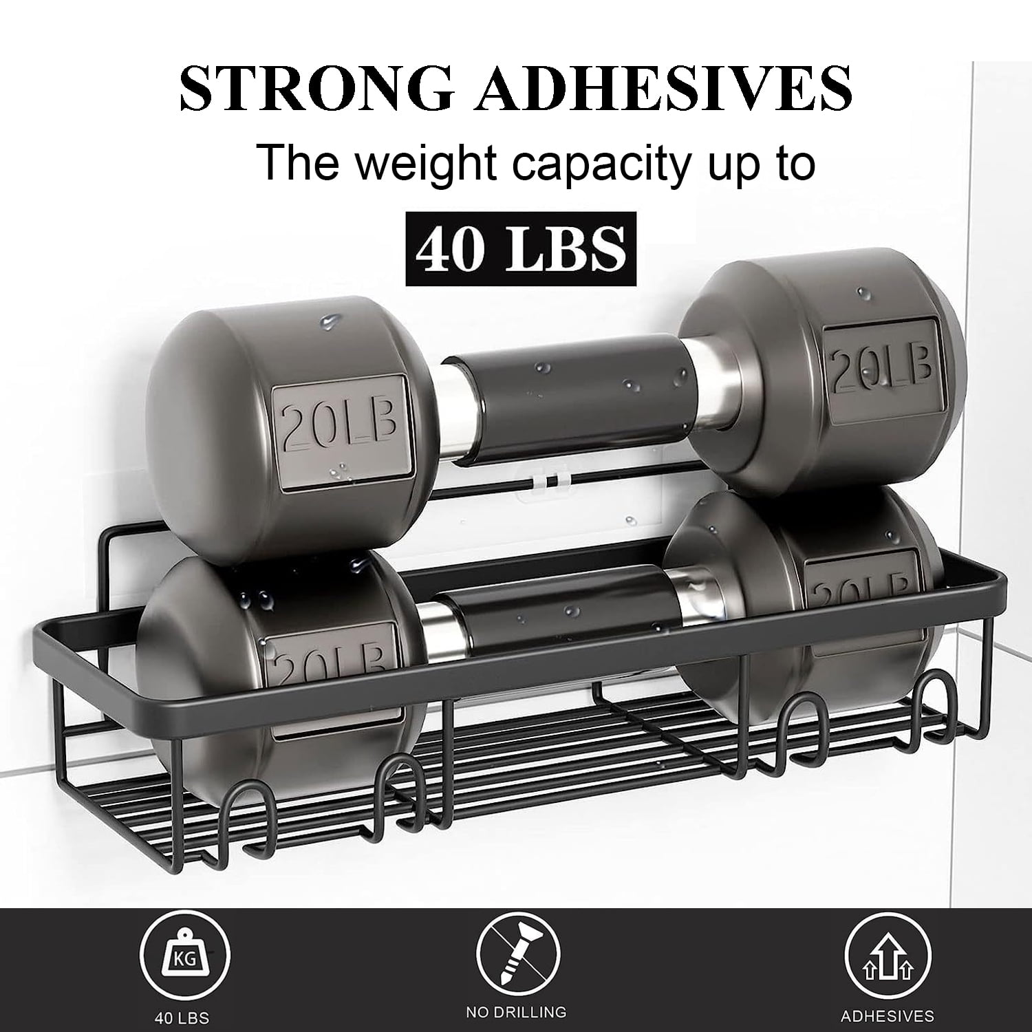 PHANCIR 6 PCS Shower Caddy, No Drilling Bathroom Organizer with Soap Holder, Adhesive Bathroom Caddy, Black