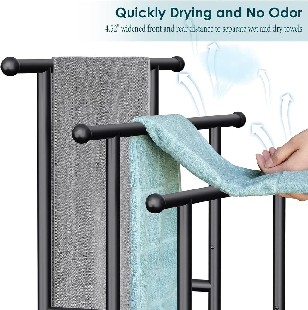Kayfia 40" H Free Standing Towel Rack, 3 Tier Alloy Steel Towel Rack Stand with Basket