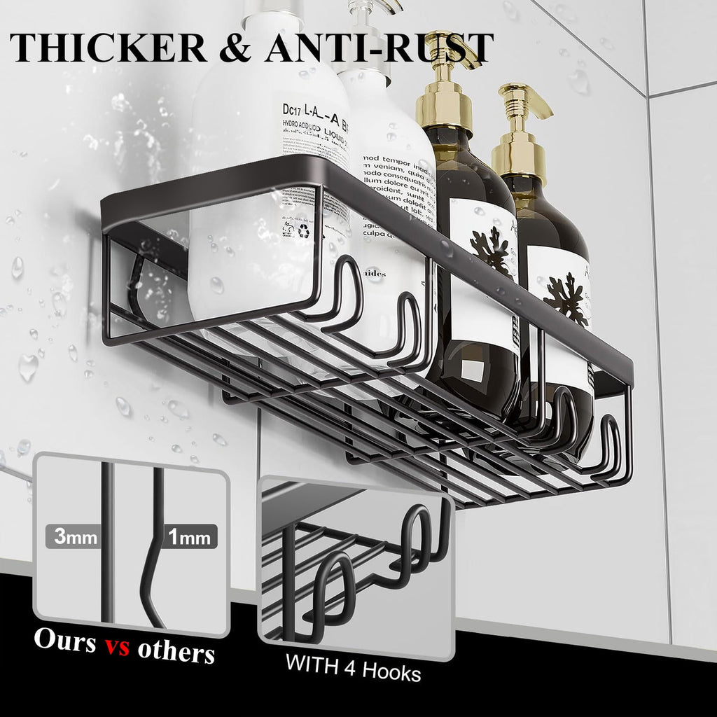 PHANCIR 6 PCS Shower Caddy, No Drilling Bathroom Organizer with Soap Holder, Adhesive Bathroom Caddy, Black