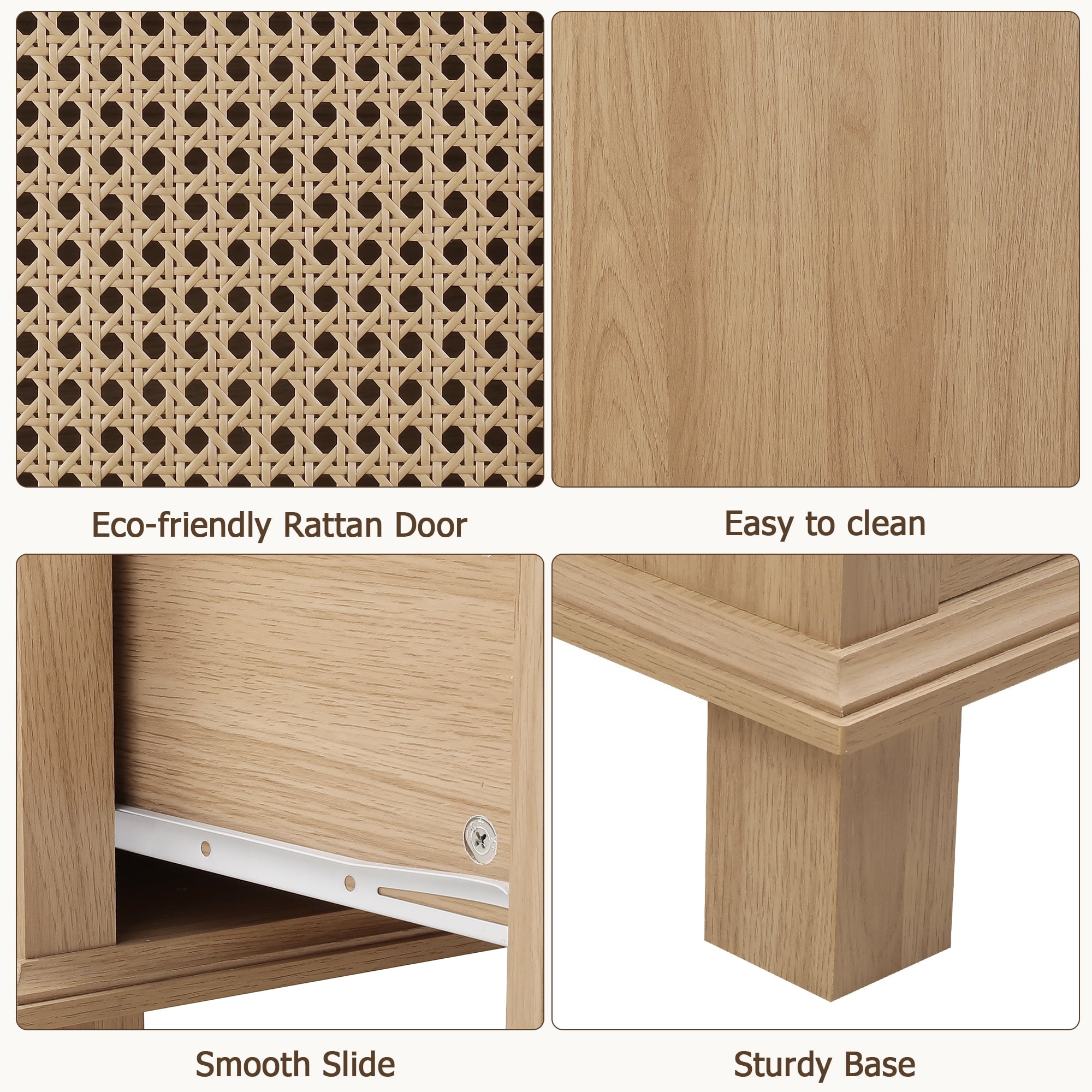 Homfa Bathroom Cabinet with Rattan Doors, Rattan Linen Storage Cabinet with 2 Drawers, Oak