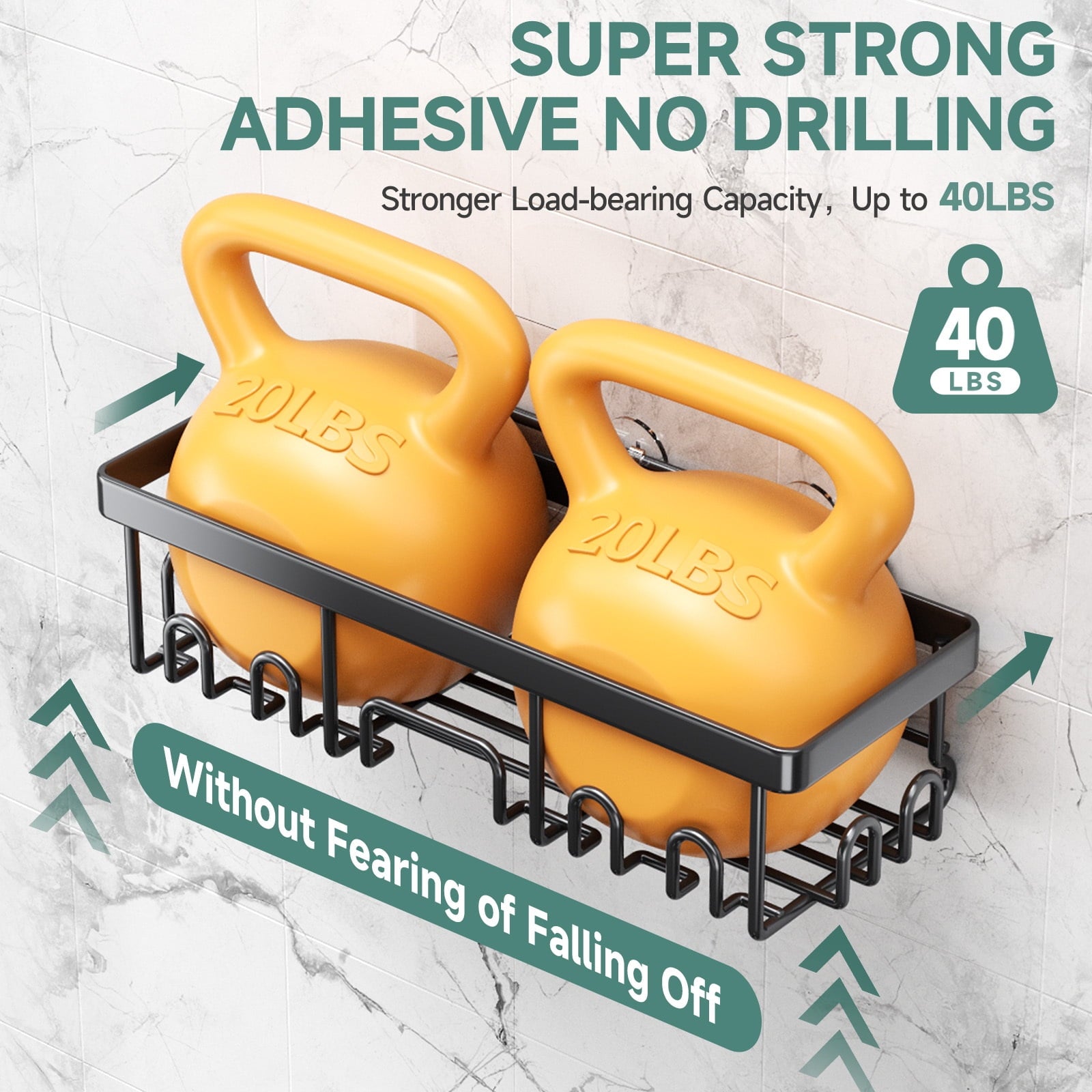 Veken Rustproof & Waterproof Shower Caddy 6-Pack, No Drilling Adhesive Wall Mounted Shower Shelves Rack, Heavy Weight Bearing, Large Organizer Storage Accessories, Ideal for Bathroom, Home & Kitchen