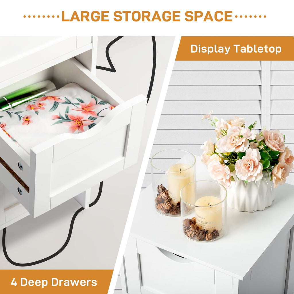 Ktaxon Bathroom Floor Storage Cabinet with 4 Drawers, Small Cabinet for Bedroom Kitchen, MDF White