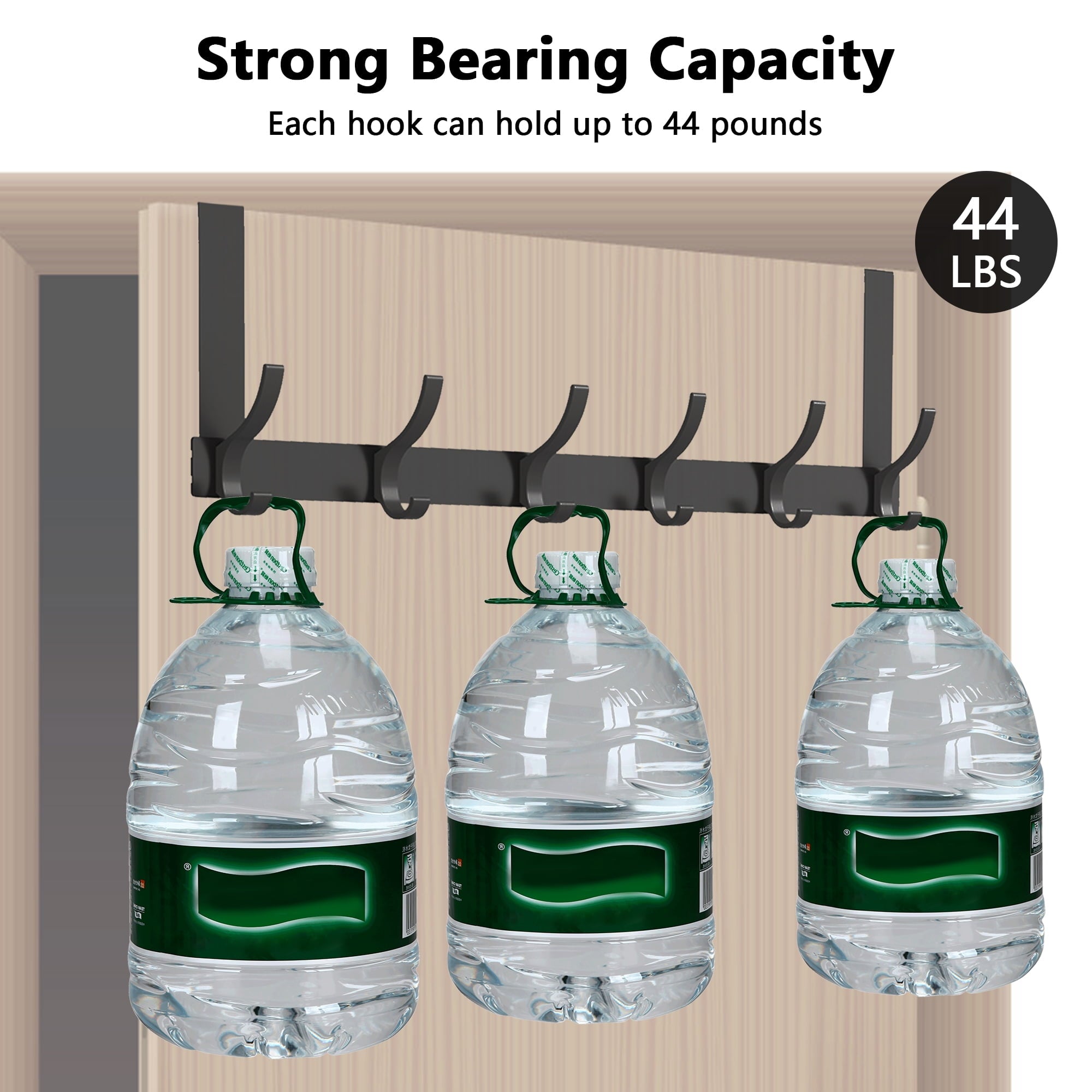 BUSATIA Over The Door Hook,Over Door Towel Rack with 6-Dual Coat Hooks,Door Hanger,Door Coat Hanger,Over The Door Coat Rack,Door Hooks for Hanging Clothes,Back of Door,Black