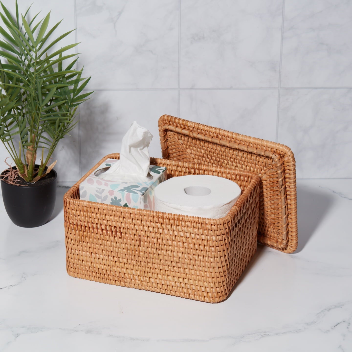 Better Homes & Gardens Brown Rattan Organizer Basket with Lid