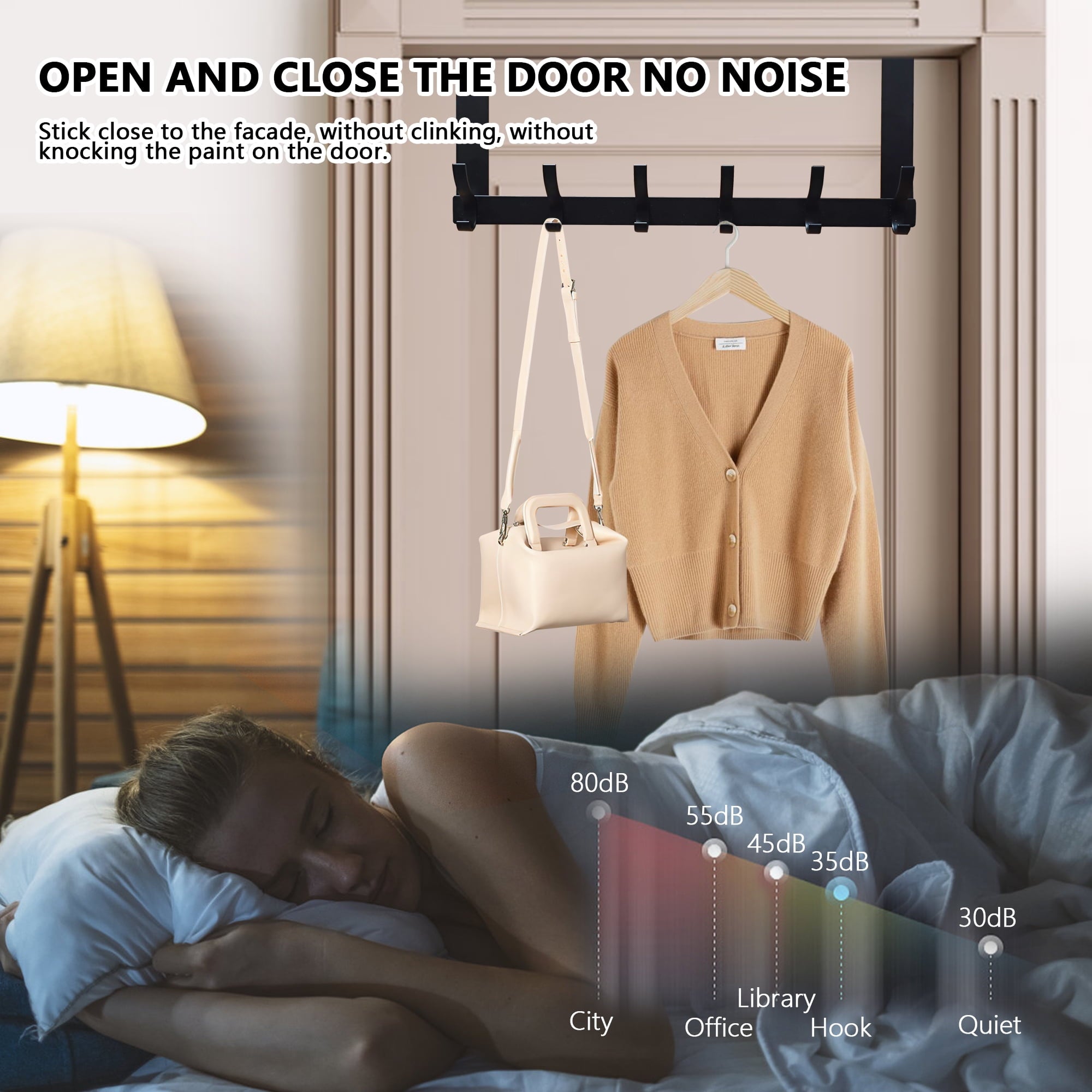 BUSATIA Over The Door Hook,Over Door Towel Rack with 6-Dual Coat Hooks,Door Hanger,Door Coat Hanger,Over The Door Coat Rack,Door Hooks for Hanging Clothes,Back of Door,Black