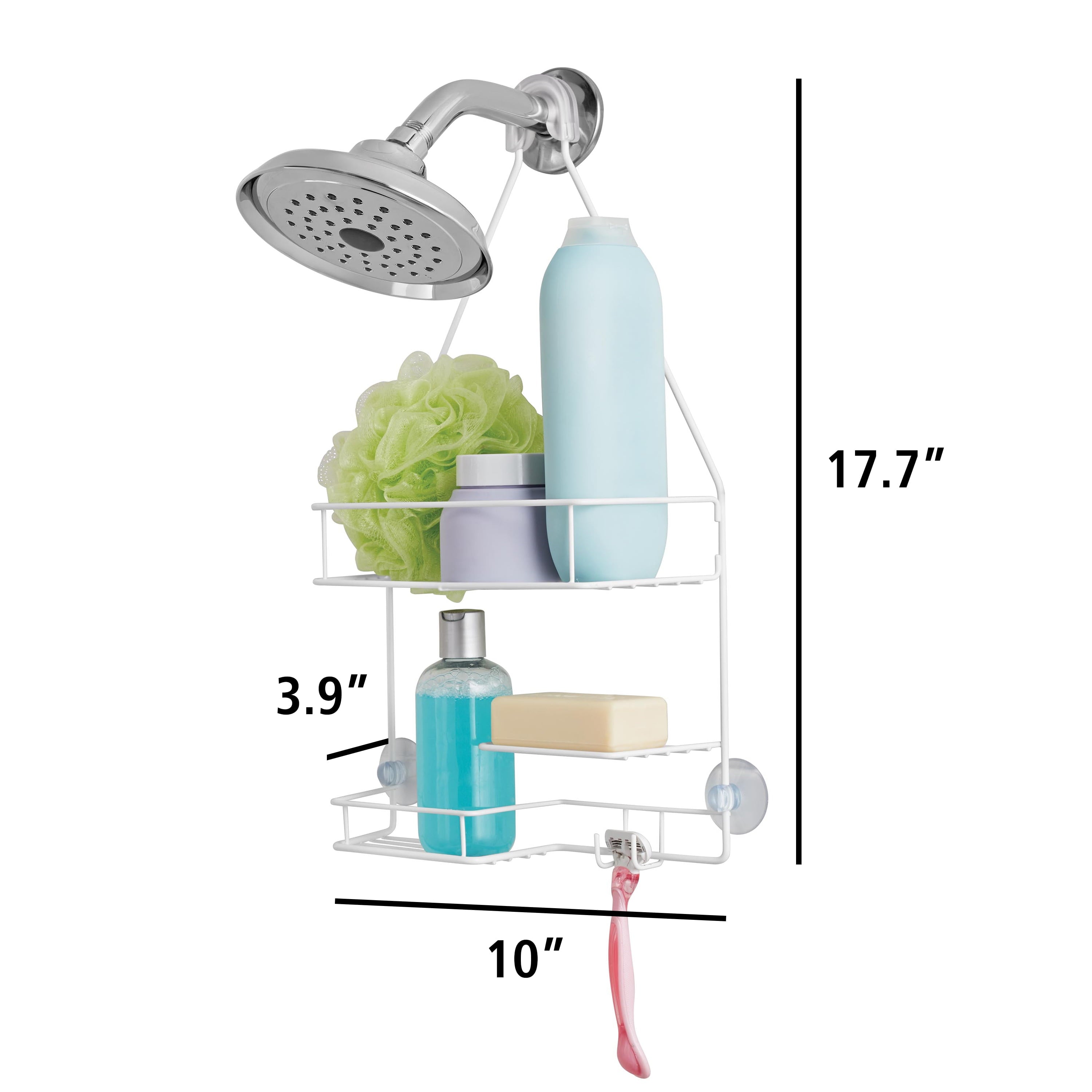 Mainstays Basic Hanging Shower Caddy with 2 Shelves and Soap Tray, White