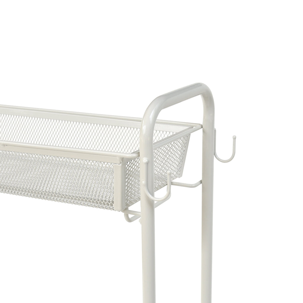 Mainstays 3-Tier Slim Rolling Bathroom Storage Cart with Hooks, White