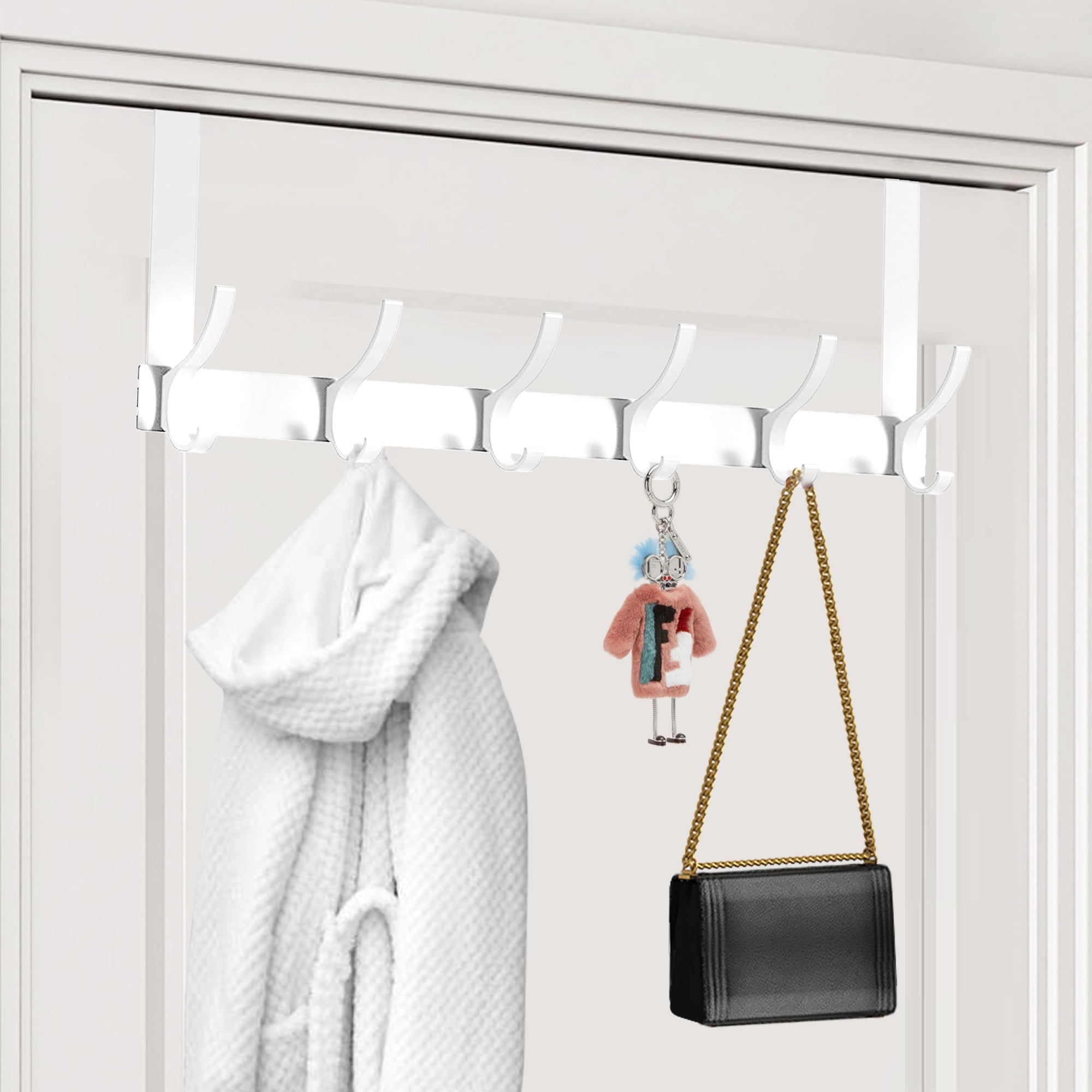 BUSATIA Over The Door Hook,Over Door Towel Rack with 6-Dual Coat Hooks,Door Hanger,Door Coat Hanger,Over The Door Coat Rack,Door Hooks for Hanging Clothes,Back of Door,Black