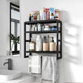 Bamworld Bamboo Bathroom Shelves Organizer Towel Rack for Storage Black Adjustable 3 Tiers Floating Shelf over the Toilet Storage with Hanging Rod