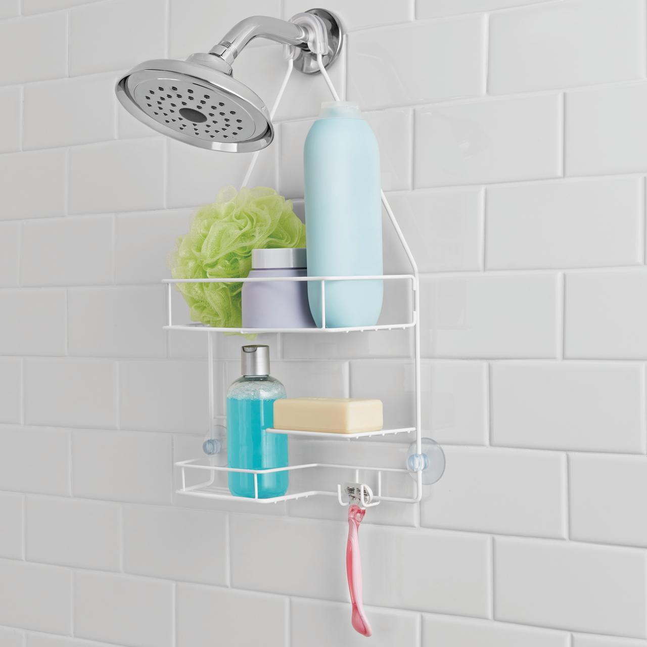 Mainstays Basic Hanging Shower Caddy with 2 Shelves and Soap Tray, White