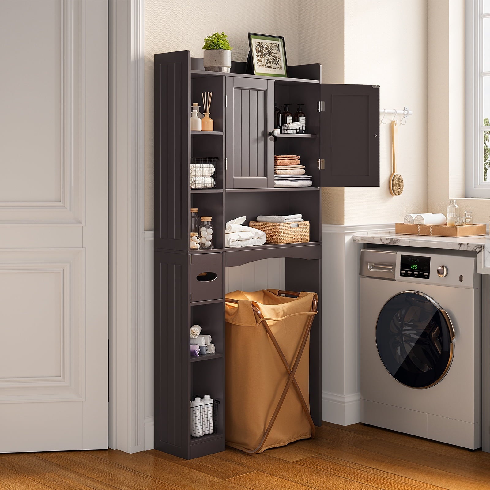 Over the Toilet Storage Cabinet, Asofer Bathroom Space Saver Organizer above Toilet with Adjustable Shelf & 2 Doors, White