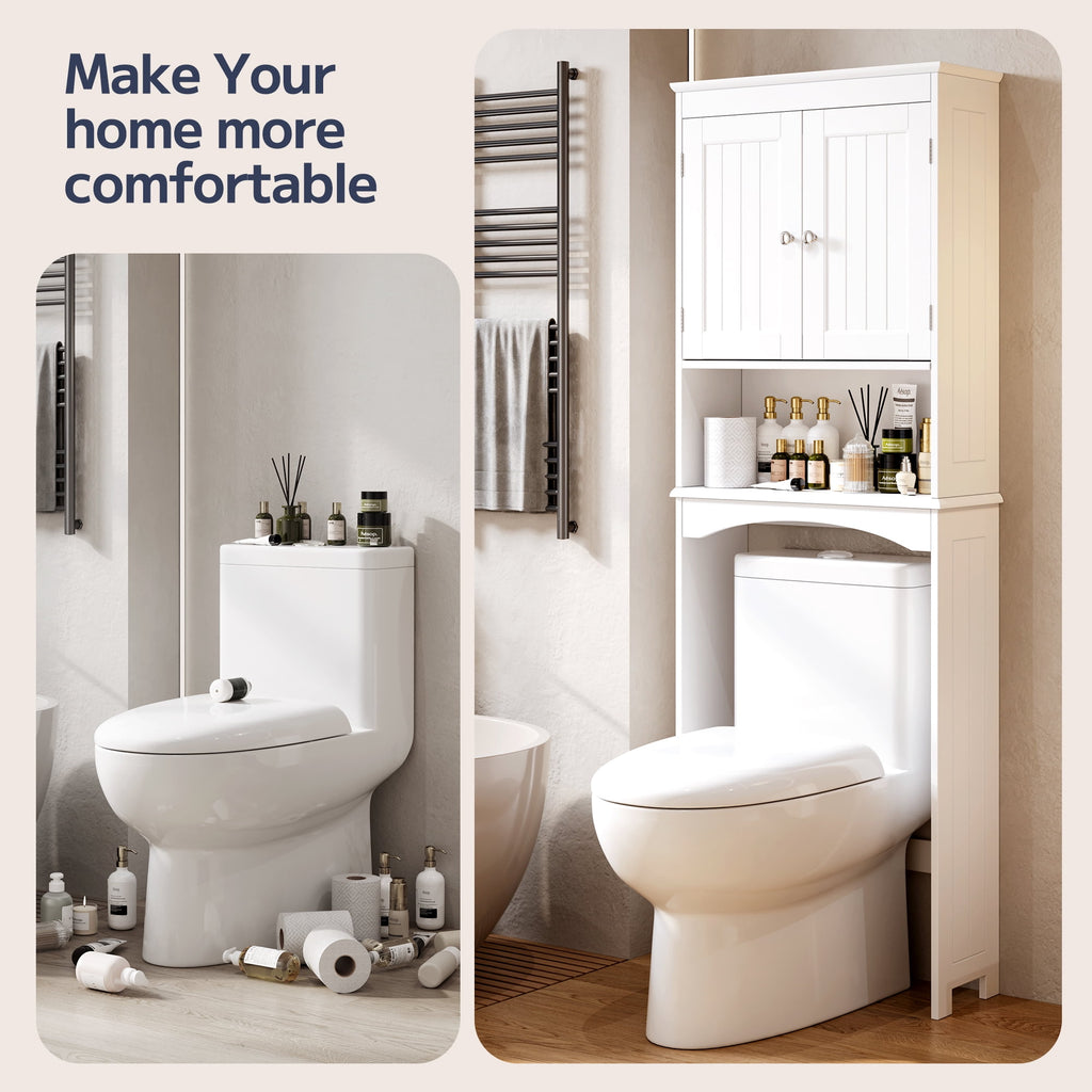 Over the Toilet Storage Cabinet, Asofer Bathroom Space Saver Organizer above Toilet with Adjustable Shelf & 2 Doors, White