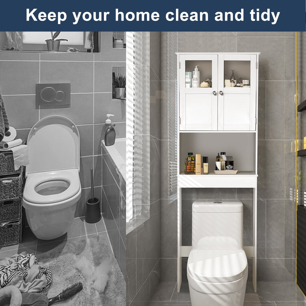Ktaxon Over the Toilet Bathroom Storage Cabinet with 2 Doors & 3 Storage Shelves Space Saver, White