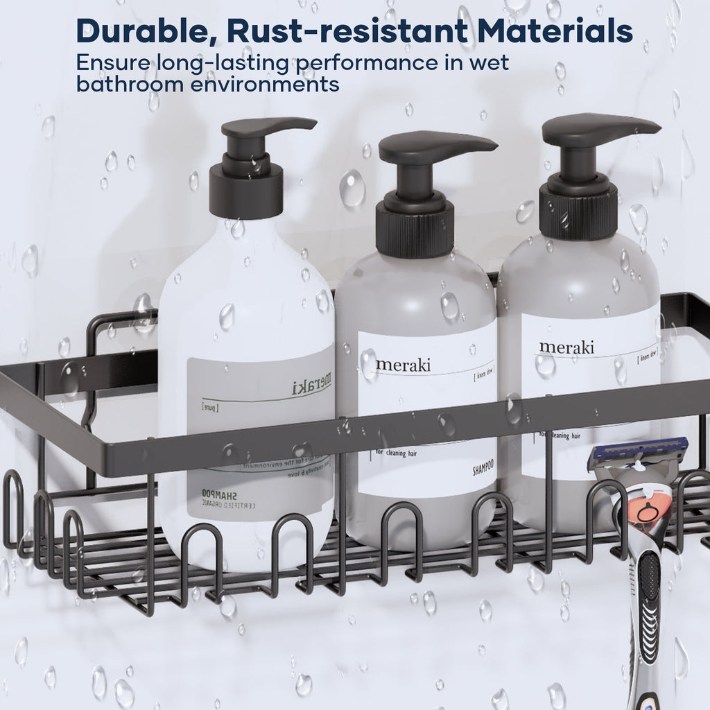 Topritt Shower Caddy 6 Pack, Adhesive Shower Organizer with Soap Holder, Large Capacity, No-Drill Wall Mounted Bathroom Organizer Basket for Bathroom & Kitchen Storage, Black