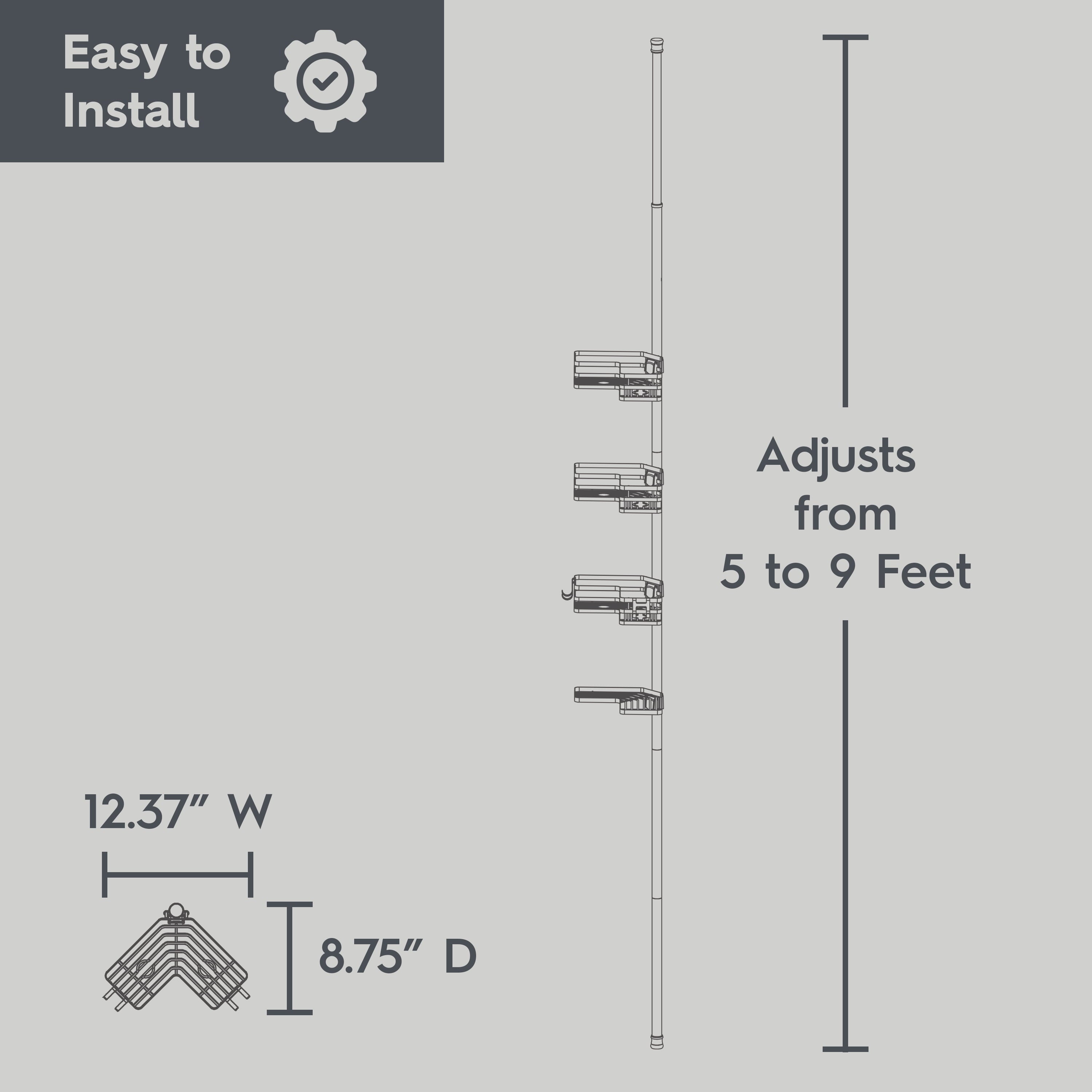 Better Homes & Gardens Matte Black Rust-Resistant Tension Pole Shower Caddy with 3 Adjustable Baskets