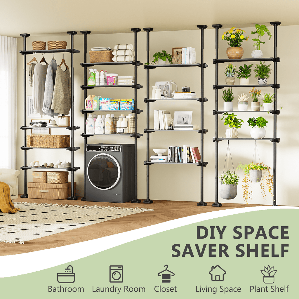 Yeabett 4-Tier over the Toilet Storage Shelf,bathroom Organizer Adjustable Saver Space Rack,no Drill Tension Mounted Shelves,Bathroom Cabinet Rack Above Toilet for Small Rooms,Black