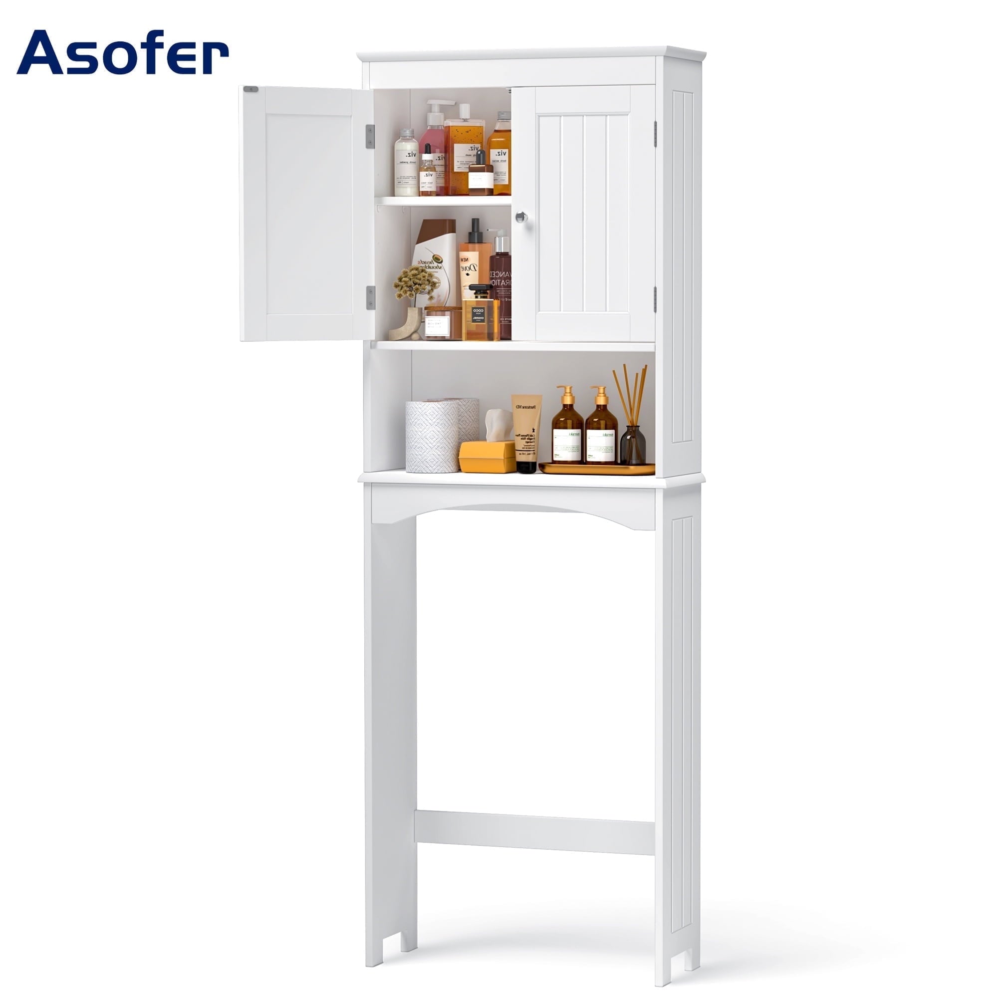 Over the Toilet Storage Cabinet, Asofer Bathroom Space Saver Organizer above Toilet with Adjustable Shelf & 2 Doors, White