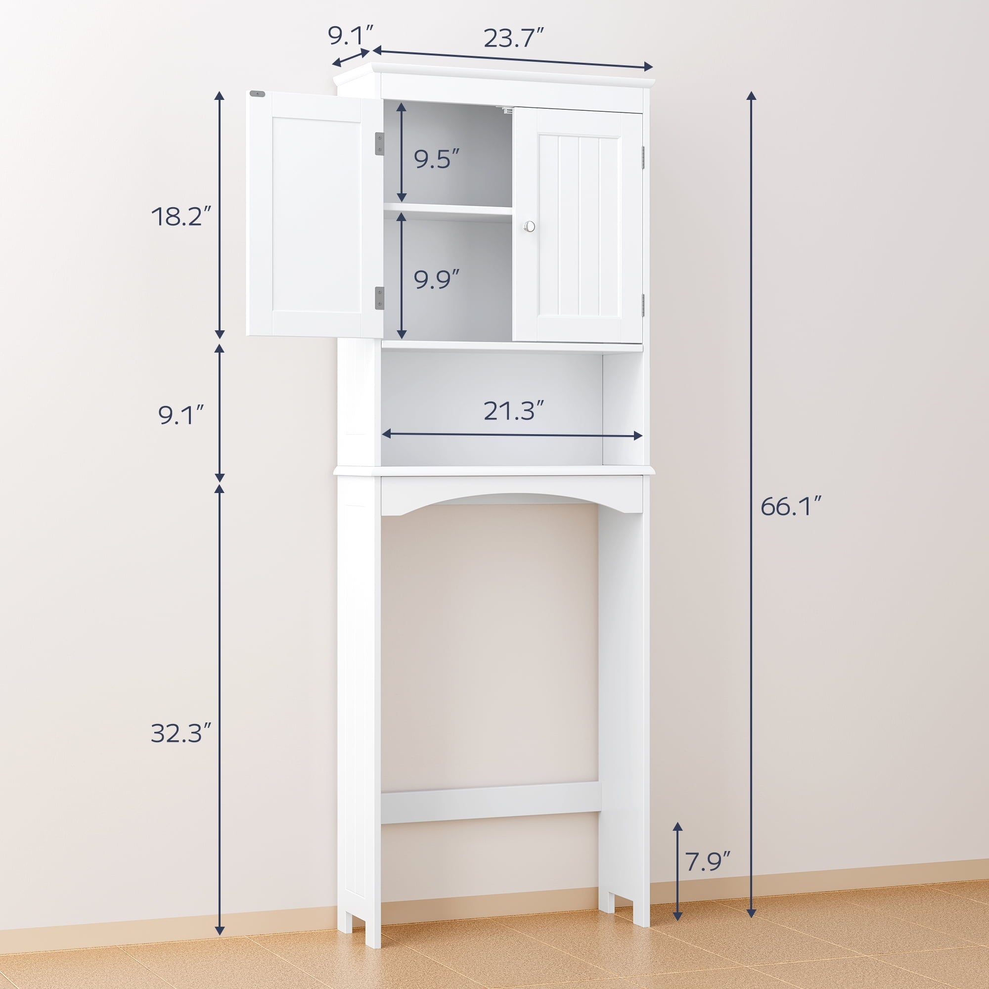 Over the Toilet Storage Cabinet, Asofer Bathroom Space Saver Organizer above Toilet with Adjustable Shelf & 2 Doors, White