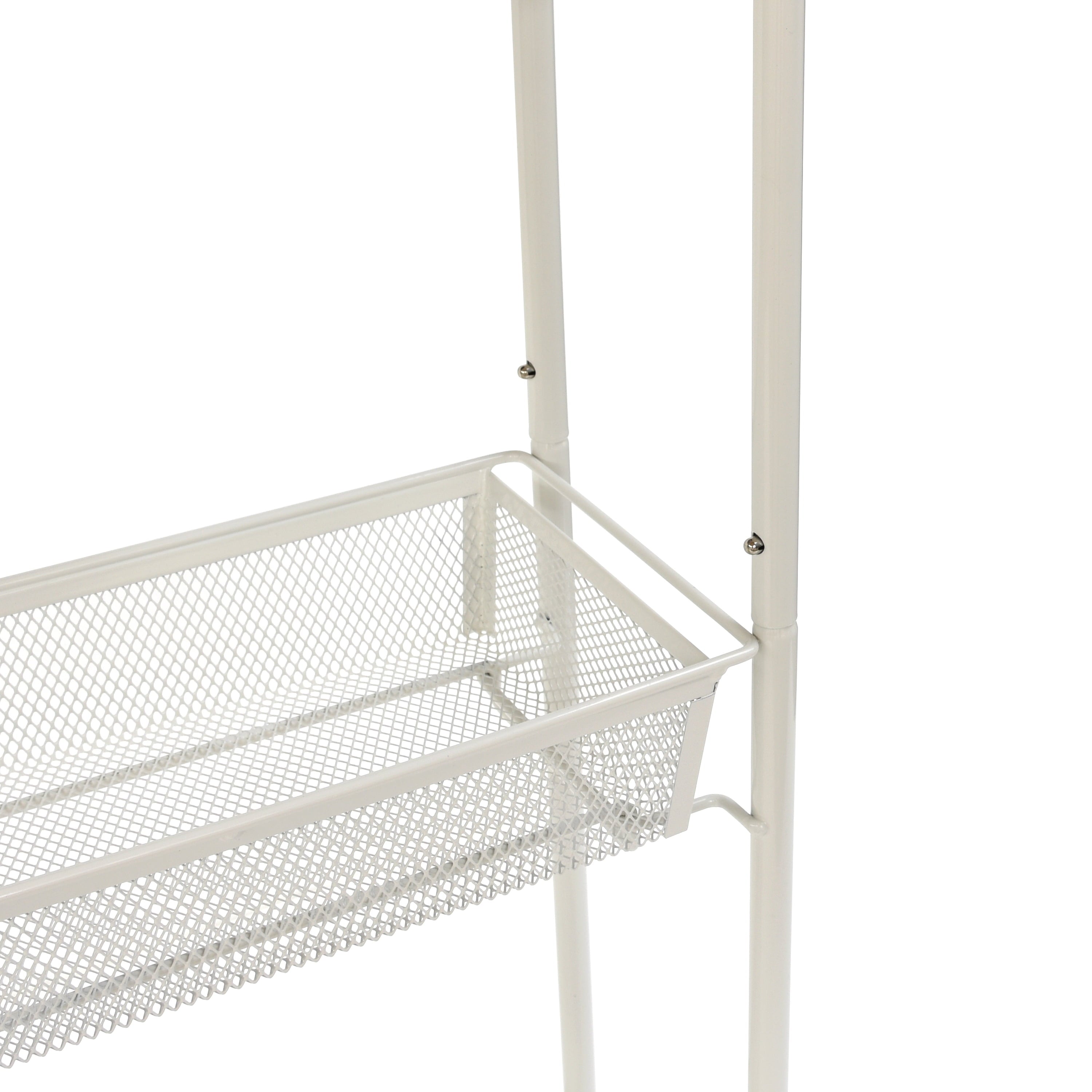Mainstays 3-Tier Slim Rolling Bathroom Storage Cart with Hooks, White