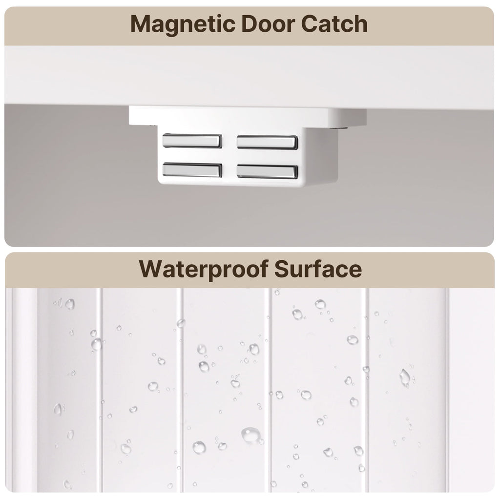 Asofer Bathroom Floor Storage Cabinet, Freestanding Cabinet with 4 Doors, Adjustable Shelves, White